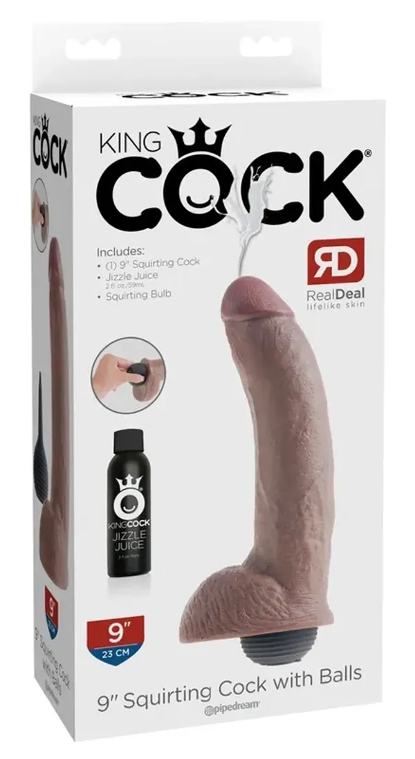 King Cock - Realistyczne Naturalne Dildo Z Wytryskiem 23 CM Ciemny Kolor Skóry