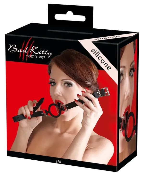 Bad Kitty silikonowy knebel pierścieniowy czarny O5cm regulowany
