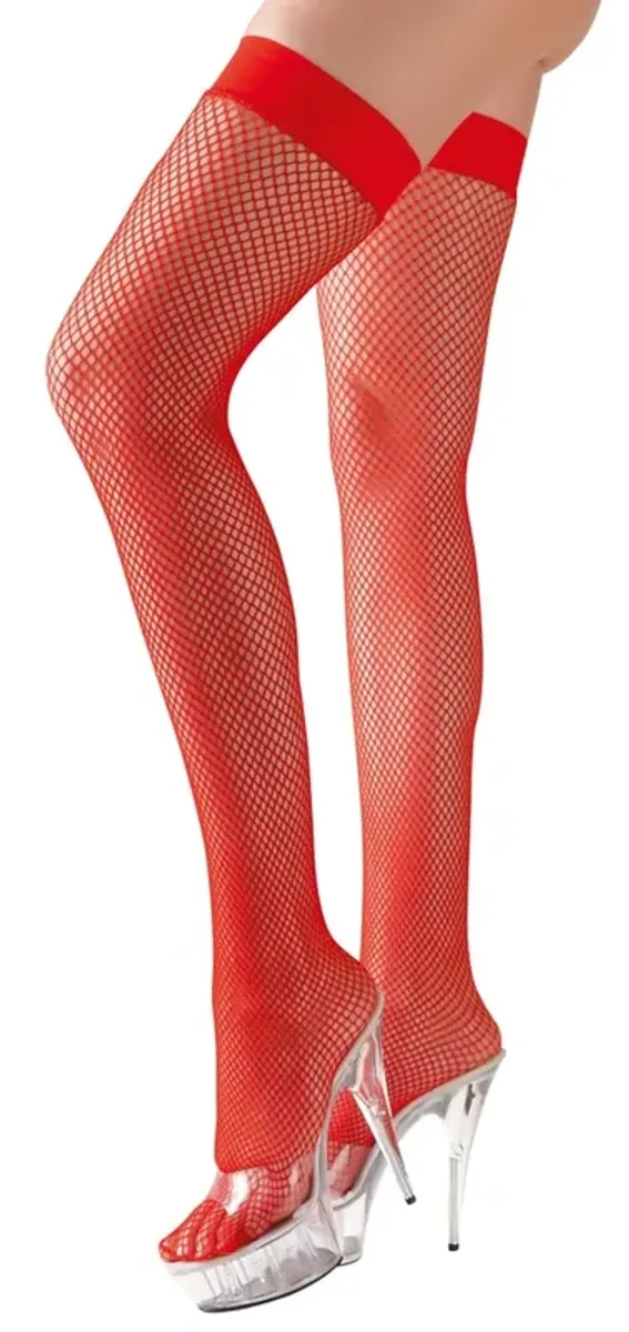 Cottelli Legwear Pończochy kabaretki czerwone z silikonową opaską S