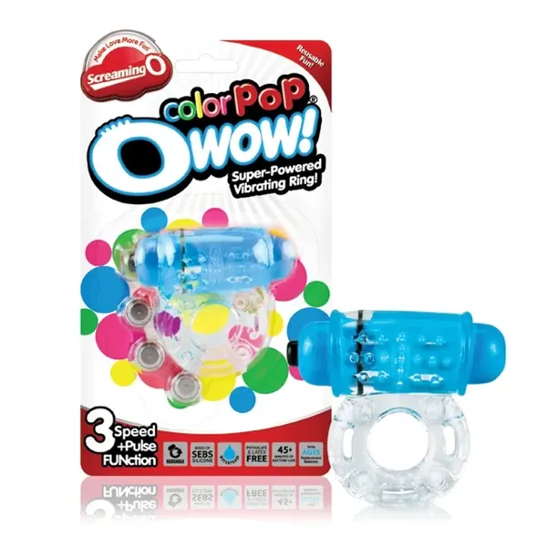 The Screaming O ColorPop Owow Blue pierścień z wibracjami, silikon SEBS