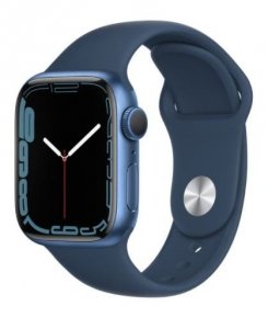 Apple Watch Series 7 GPS, 45mm Koperta z aluminium w kolorze niebieskim z paskiem sportowym w kolorze błękitnej toni - Regular