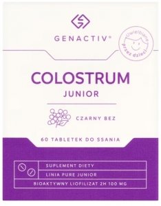 Genactiv Colostrum Junior, czarny bez, 60 pastylek do ssania