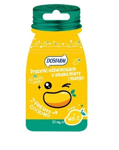Dosfarm, Drażetki odświeżające mięta + mango, 16 g