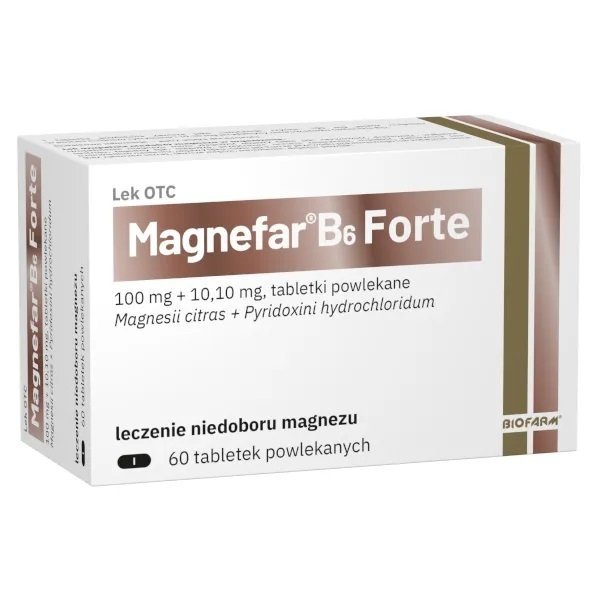 Magnefar B6 Forte 100mg + 10 10mg 60 Tabletek Powlekanych