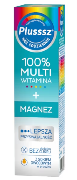 Plusssz 100% Multiwitamina + Magnez 20 Tabletek Musujących