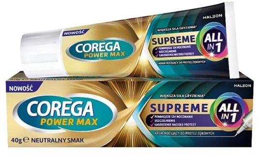 Corega Power Max Supreme All-in-1, krem mocujący do protez zębowych, 40 g