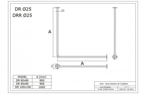 Drążek kątowy zasłony prysznicowej 80/80cm biały fi25