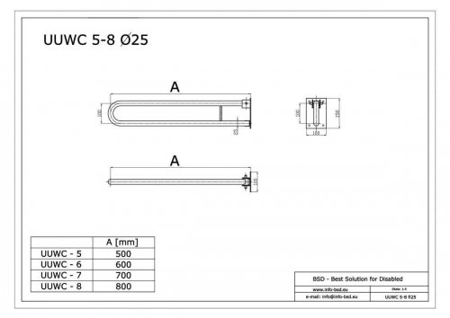 Uchwyt Uchylny WC / Umywalka dla Niepełnosprawnych 70cm stal nierdz fi25