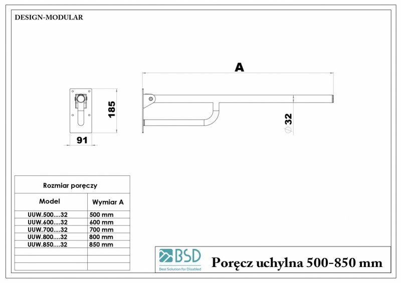 Uchwyt uchylny 60 cm dla niepełnosprawnych stal nierdzewna MODULAR