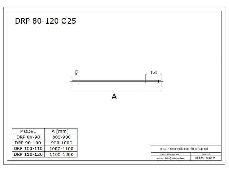 Drążek prosty regulowany 80x90 stal nierdzewna fi25