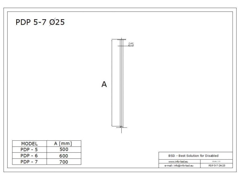Podwieszenie drążka stałe 50cm białe fi25