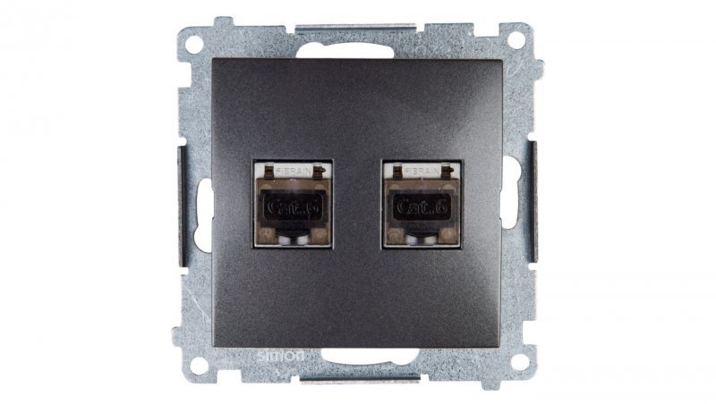 Simon 54 Gniazdo komputerowe podwójne 2xRJ45 kat.6 ekranowane z przesłoną antracyt D62E.01/48