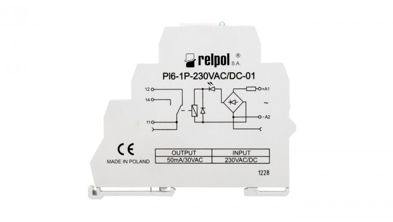 Przekaźnik interfejsowy 1P 6A 230V AC/DC AgSnO2 PI6-1P-230VAC/DC-01 858560