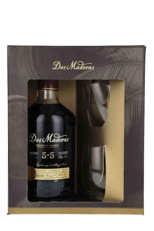 Rum Dos Maderas 5 + 5 PX zestaw z 2 szklankami 0,7l