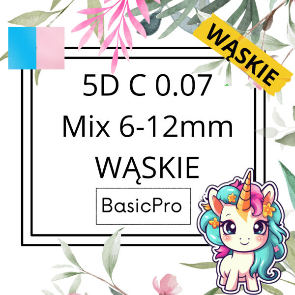 5D C 0,07 6-12mm BasicPro Paleta Mix - Jasny Niebieski / Jasny Różowy - Dwa Kolory w Pudełku - WĄSKIE