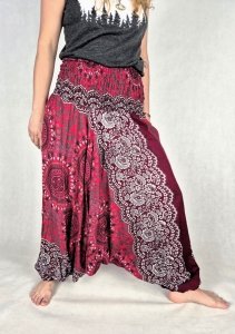 Szarawary damskie z Tajlandii – 100% rayon – Bordowe Mandale & Kwiatowy Ornament