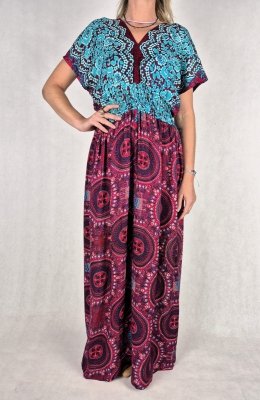S1 - Suknia maxi boho z printem w stylu koronki i orientalnymi wzorami