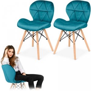 Nowoczesne welurowe krzesło skandynawskie Sofotel Sigma - jasno niebieskie 2 szt.