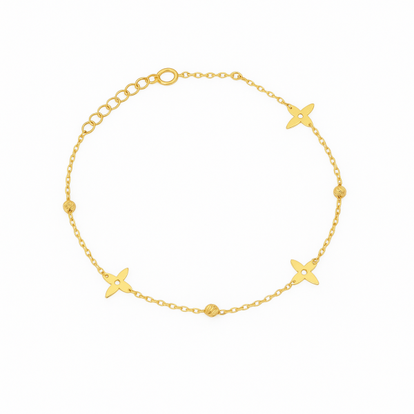 Złota Bransoletka 585 z Delikatnymi Motywami Kwiatowymi