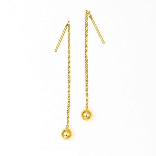 Złote Kolczyki Threader z Kulką 585 – Długie i Eleganckie