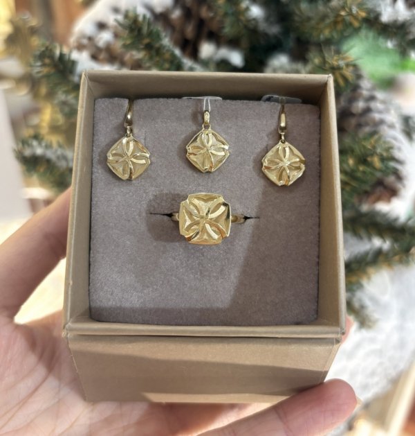 Złoty komplet DallAcqua z geometrycznym motywem rozetki – biżuteria 585