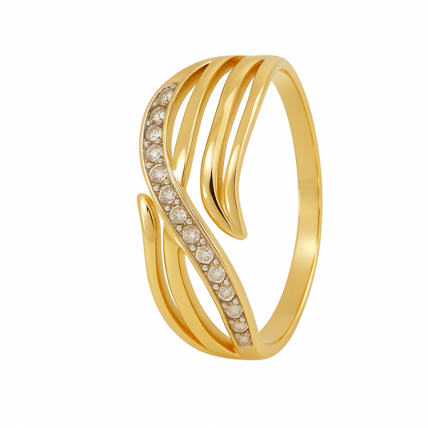 Złoty Pierścionek z Cyrkoniami Liść Fantazji PR.01352