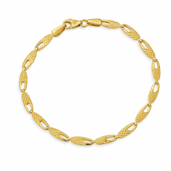 Złota Bransoletka Ażurowa 585 z Diamentowanym Wykończeniem – 18cm