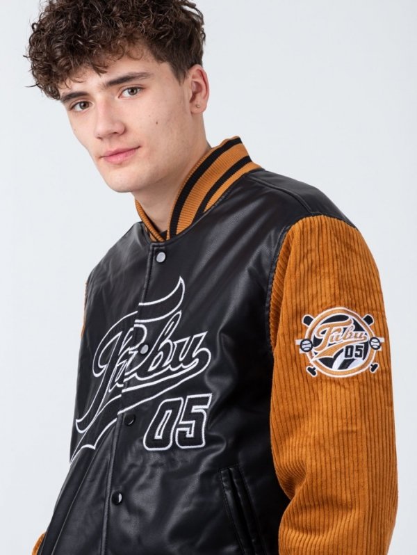 Fubu Herrenjacke Bomberjacke Varsity Block Corduroy Jacket In Schwarz und Braun