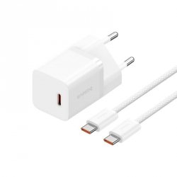 Ładowarka Baseus GaN5 mini 1C 30W EU+kabel USB-C (moon white)