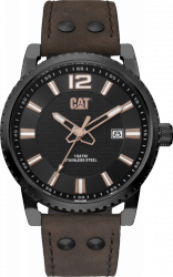 Zegarek stalowy CAT Utility 3H date - skórzany pasek