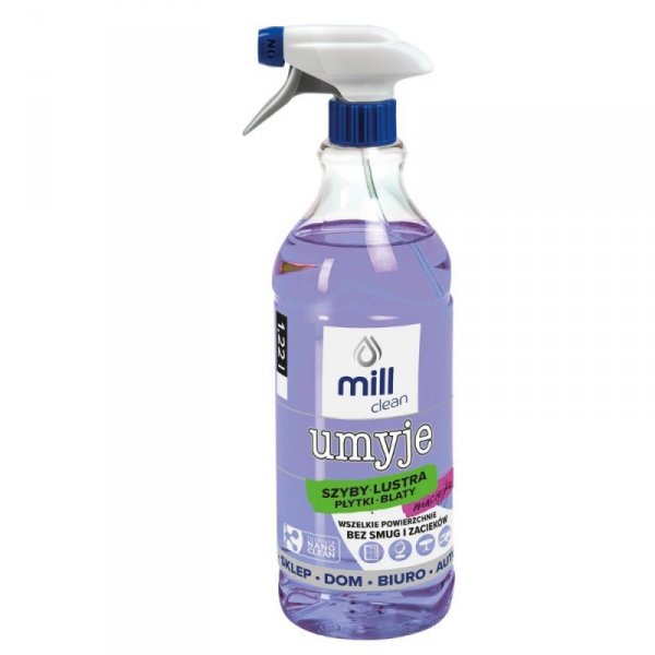 MILL CLEAN UMYJE  płyn do mycia szyb, luster, glazury o zapachu Maciejki 1,22l (opak.zb 9 szt.)