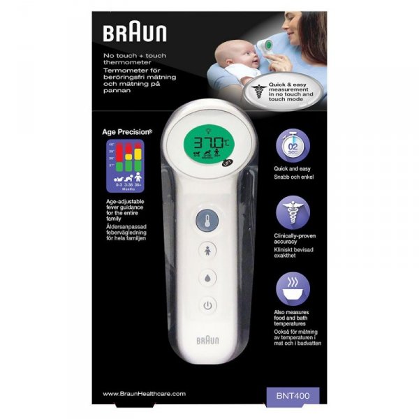 Termometr bezdotykowy Braun Age Precision BNT400 (Bezdotykowy, Pomiar kontaktowy; kolor biały)