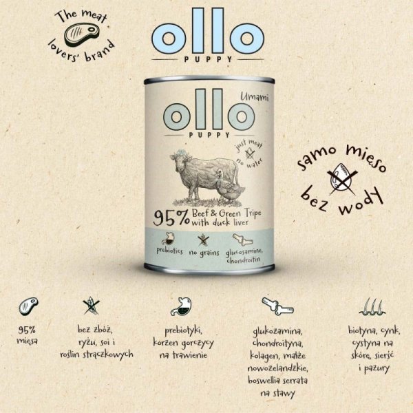 Ollo Puppy Umami Woł. żwacze z Kaczą Wątrobą 850g
