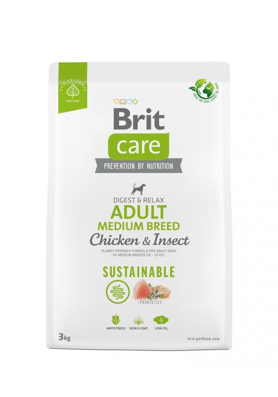 BRIT Care Sustainable Adult Medium Breed Chicken & Insect - sucha karma dla psa - 3 kg