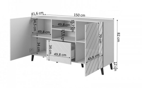 Komoda ABETO 150x42x82 biały/biały połysk