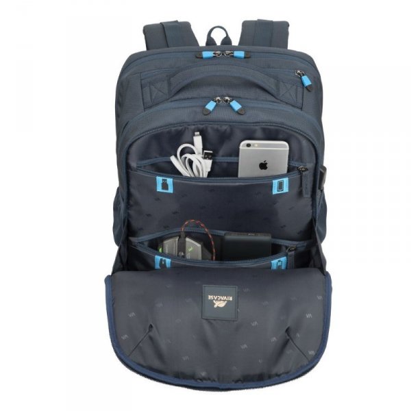 RIVACASE PLECAK NA LAPTOP DLA GRACZY 17,3&quot; BORNEO, GRANATOWY, GAMING, Z MATERIAŁU WODOODPORNEGO