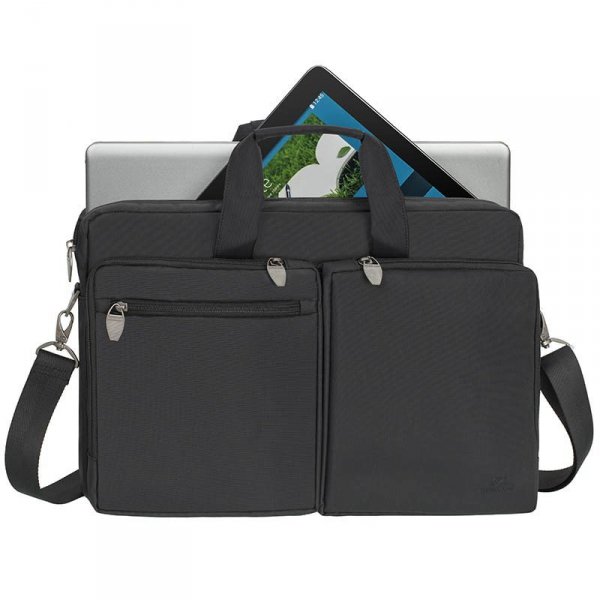 RIVACASE TORBA NA LAPTOP 17,3&quot; TIERGARTEN, CZARNA, MATERIAŁ WODOODPORNY, KIESZENIE NA TABLET, SMARTFON, DOKUMENTY I AKCESOR