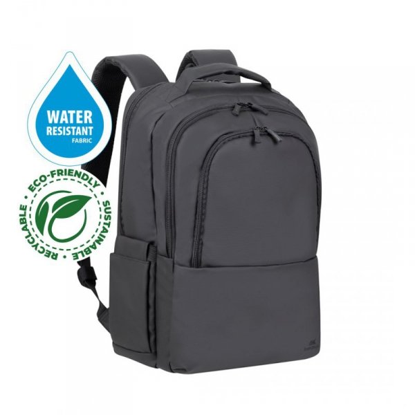 RIVACASE PLECAK NA LAPTOP 15,6&quot; TEGEL ECO, CZARNY, MATERIAŁ WODOODPORNY, EKO RPET, KIESZENIE NA SMARTFON, DOKUMENTY,AKCESOR