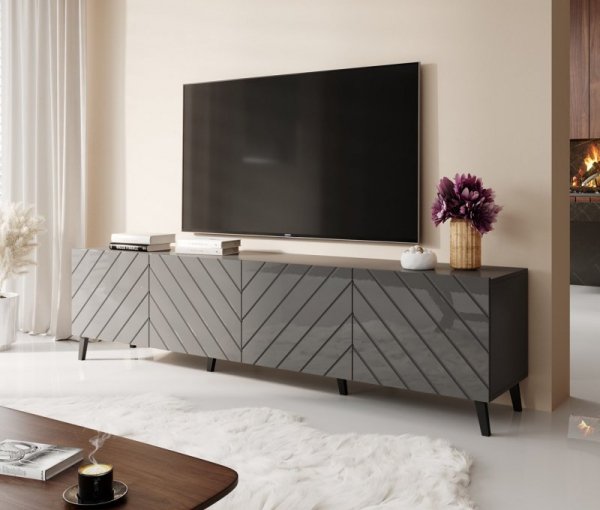 Szafka RTV ABETO 200x42x52 grafit/grafit połysk
