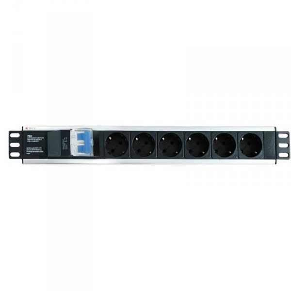 Techly I-CASE STRIP-16SH rozdzielacz zasilania PDU 6 x gniazdo sieciowe 1.5U Czarny, Srebrny