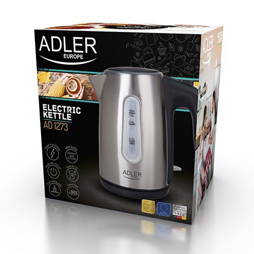 Adler AD 1273 czajnik elektryczny 1 l 1200 W Czarny, Orzech laskowy, Stal nierdzewna