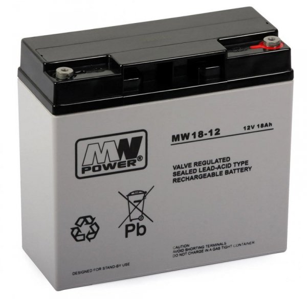 Akumulator MPL MW POWER MWS 18-12 kwasowo-ołowiowy VRLA AGM bezobsługowy 12 V 18 Ah Czarny, Szary