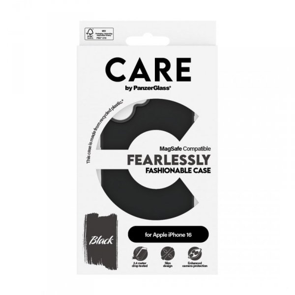 PanzerGlass CARE by ® Fashionable Case Black w. MagSafe iPhone 16 pokrowiec na telefon komórkowy Czarny