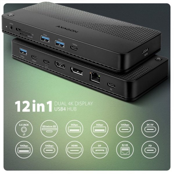 Axagon HMC-U4 stacja dokująca Przewodowa USB4 Czarny