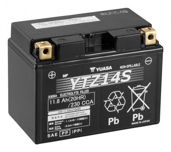Akumulator AGM/Rozruchowy YUASA 12V 12Ah 230A L+ Bezobsługowy 150x87x110mm Uruchomiony YTZ14S pasuje do: BENELLI SPORT EVO, TNT,