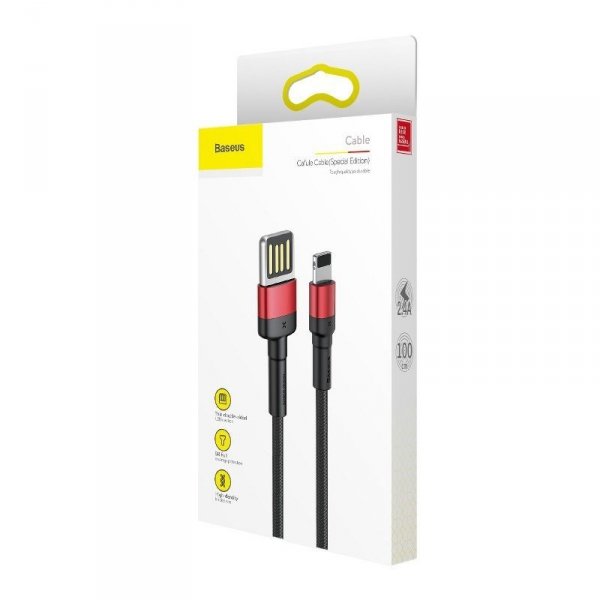Kabel Lightning USB (dwustronny) Baseus Cafule 2,4A 1m (czarno-czerwony)
