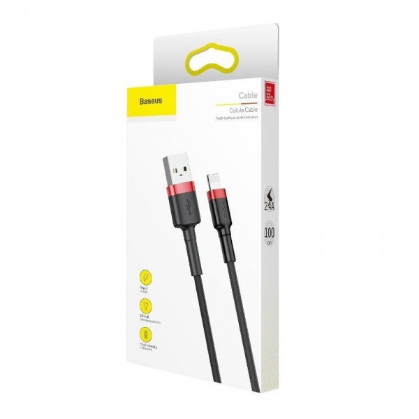 Kabel Lightning USB Baseus Cafule 2,4A 0.5m (czarno-czerwony)