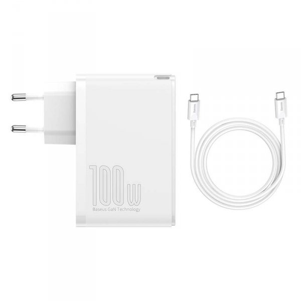 Ładowarka sieciowa Baseus GaN2 Pro, 2x USB + 2x USB-C, 100W, EU (biała)