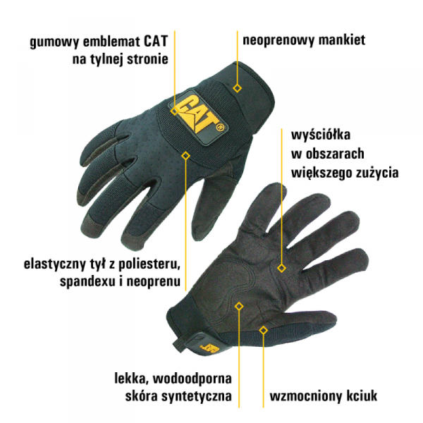 Rękawice robocze wzmocnione skóra i spandex, rozmiar L CAT