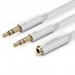 UGREEN AV140 Rozdzielacz audio AUX słuchawki + mikrofon do kabel mini jack 3,5 mm, 28cm, ABS (biały) 